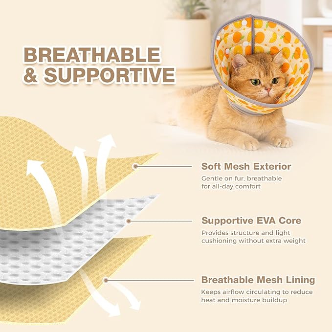 Avont Cat Cone Collar Soft to Stop Licking, Adjustable Foldable Lightweight Kitten Recovery Collar After Surgery for Small Dogs, Elizabeth Cone of Shame Alternative -Orange(M)
