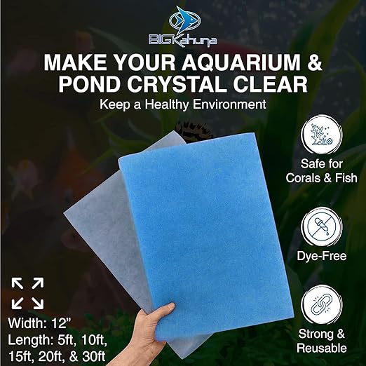 Big Kahuna Aquarium Filter Floss Rolls – 12-inch Pond and Aquarium Filter Media – 1-inch Thick Wet/Dry Aquarium Filter Pad – Bonded Filter Media Pad for Freshwater or Marine Aquariums, Ponds – 20ft