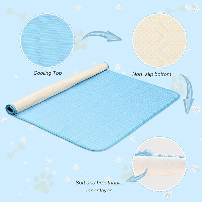 39 Inches× 29 Inches Cooling Mat for Dogs/Cats Immediately Dog Cooling Mat in Summer, Ice Silk Latex Anti-Slip Pet Sleeping Pad Sky Blue Dog Pad Suitable for Car/Indoor/Tourism Use