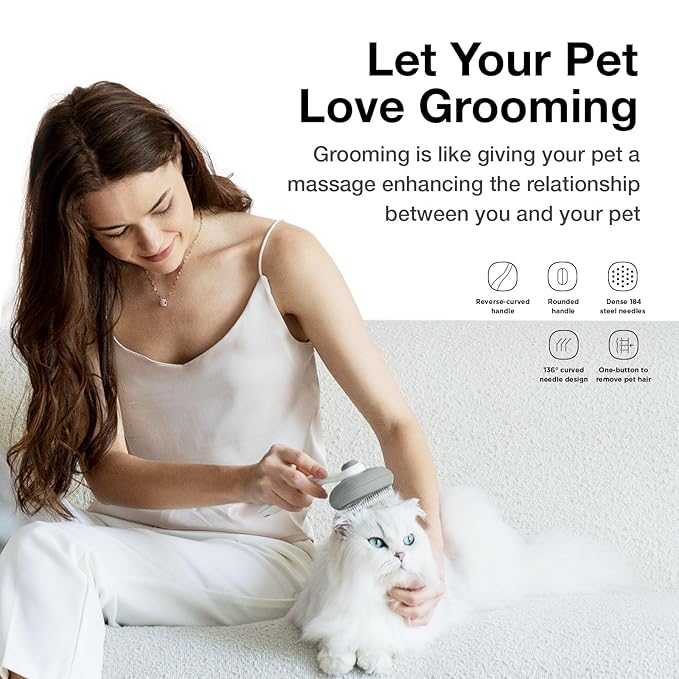 Cat Brush for Shedding, Pet Grooming Self Cleaning Slicker Brush for Cats & Dogs, Grey