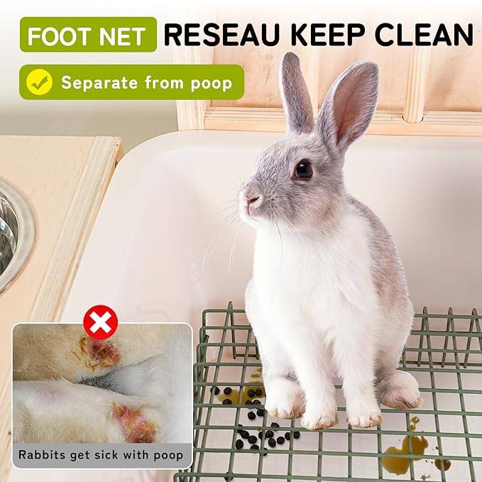 3 in 1 Extra Large Rabbit Hay Feeder with Litter Box, Wooden Bunny Toilet, for Large and Medium-Sized Dwarf Rabbit, Guinea Pig, Chinchillas, Hamster, Ferret, Other Animals