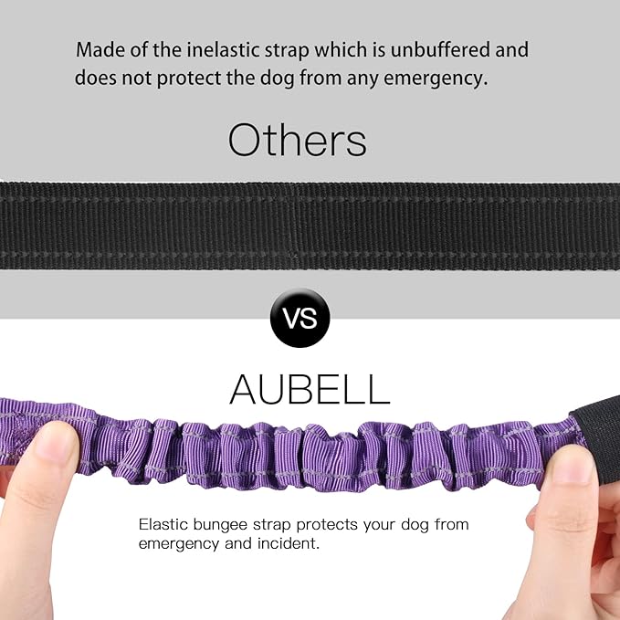 AUBELL Dog Seat Belt for Car,Updated 3-in-1 Adjustable Reflective Bungee Heavy Duty Dog Car Harness Tether with Clip Hook Latch & Buckle,Swivel Zinc Alloy Carabiner,Purple