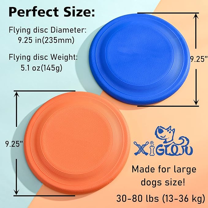 Dog Flying Disc (2 Pack) - Durable Rubber Flying Disc Dog Toy - 9.25" Indestructible Rubber Dog Flying Disc - Puncture Resistant & Bite Resistant Extremely - for Medium Large Dogs