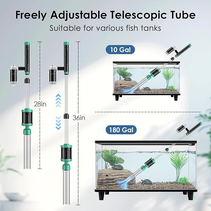 AKKEE Aquarium Vacuum Gravel Cleaner, 8 in 1 Multifunctional 36W Fish Tank Gravel Cleaner Vacuum for Water Changer Wash Sand Water Filter Circulation Waterproof Aquarium Vacuum Cleaner Timed Off