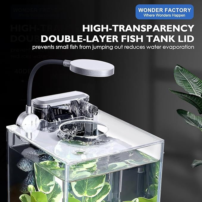 Desktop Glass Fish Tank 1.25 Gallons Small Aquarium Set, Self Cleaning Filter System Bright LED Light Gravel Plant Cleaning Tool, Betta Small Space Kit Easy Setup Space Saving Design