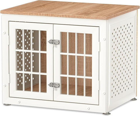 26" Heavy Duty Dog Crate Furniture for Small Dogs, Metal Kennel for High Anxiety Dogs, Chew Proof Pet Cage Indoor, Decorative Dog Kennel End Table,White