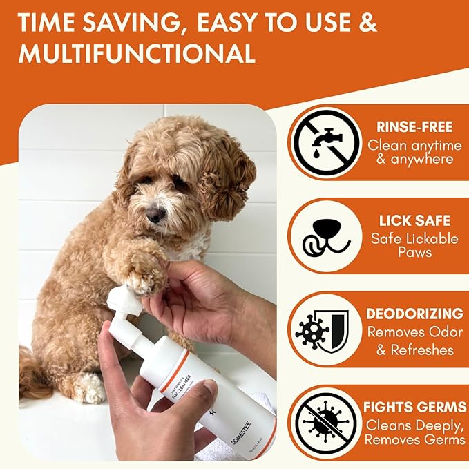 Dog Paw Cleaner | Gentle & PH-Balanced | Dog Paw Wash for All Breeds | Nourishing Formula with Aloe Vera | Portable & Easy-to-Use | Paw Cleaning Foam with Silicone Brush - 5.1 Fl Oz