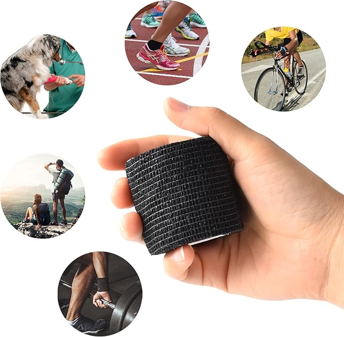 9 Pack 2" x 5 Yards Self Adhesive Bandage Wrap Self Stick Wrap for Ankle, Wrist, Finger, Sports, Breathable Cohesive Vet Tape for Pets (Black)