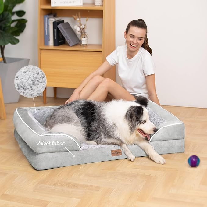 Comfort Expression Small Dog Beds Waterproof Orthopedic Foam Dog Sofa Beds for Medium Dogs Comfy Pet Bed with Washable Removable Cover & Non-Slip Bottom(Small,Grey White)