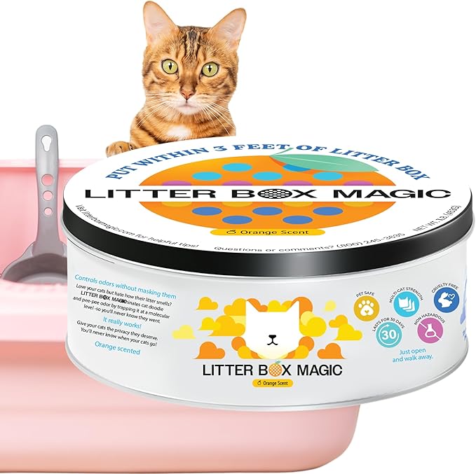 Cat Litter Deodorizer Jar (Orange Scent, 16 Oz, Pack of 1) - Cat Litter Odor Control Gel In A Jar - Cat Litter Box Pet Air Freshener - Litter Odor Eliminator to Freshen Air