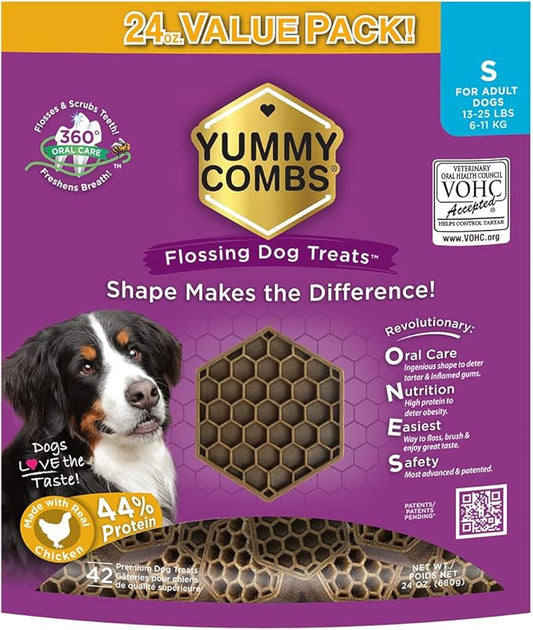 Dog Dental Treats – Vet VOHC Approved – Delicious Chicken Protein – Removes Tartar with Cleaning Comb Shape – Dental Dog Treats for Small Dogs (24oz, 42 Count)