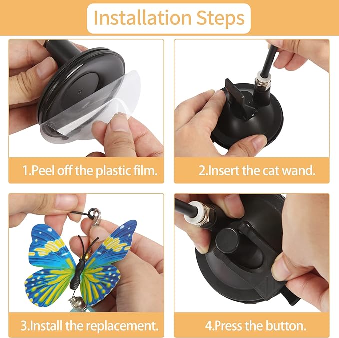 Cat Toys Wand Hands-Free Interactive with Super Suction Cup Sticky Detachable 9Pcs Refills 2 Stick for Indoor (Cat Wand with Suction Cup)
