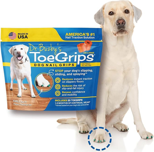 Dr Buzby's XXLarge ToeGrips for Dogs - Instant Traction on Wood/Hardwood Floors - Anti Slip Relief - Grippers for Senior Dogs - Stop Sliding Instantly - Rubber Nails for Paws - 1 Pack (20 Grips)