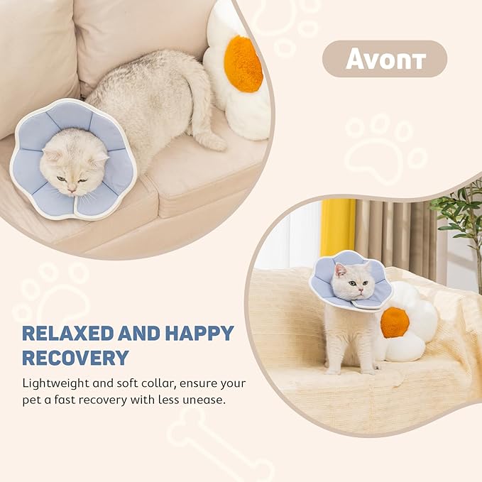 Avont Soft Cat Recovery Cone Collar, Adjustable Lightweight Kitten E-Collar for Small Dogs, Comfortable Neck Donut Stop Licking Scratching After Surgery -Grey(M)