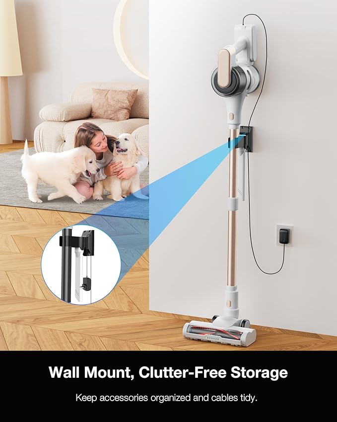 Cordless Stick Vacuum Cleaner for Home, Lightweight Rechargeable Vacuum with 55min Runtime, Powerful Suction, Green LED Headlight, 9-in-1 Pet Hair Carpet & Hardwood Floor Cleaner