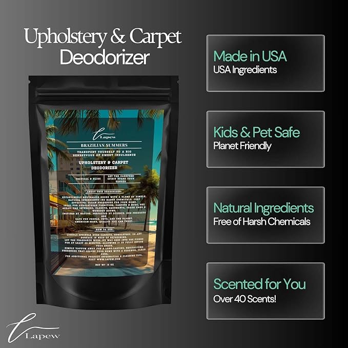 Brazilian Summers Carpet Freshener Powder: Powerful Odor Eliminator for Home, Upholstery Deodorizer, Carpet Deodorizer, Pet Urine, Cat Litter Box - Brazilian Crush Fragrance