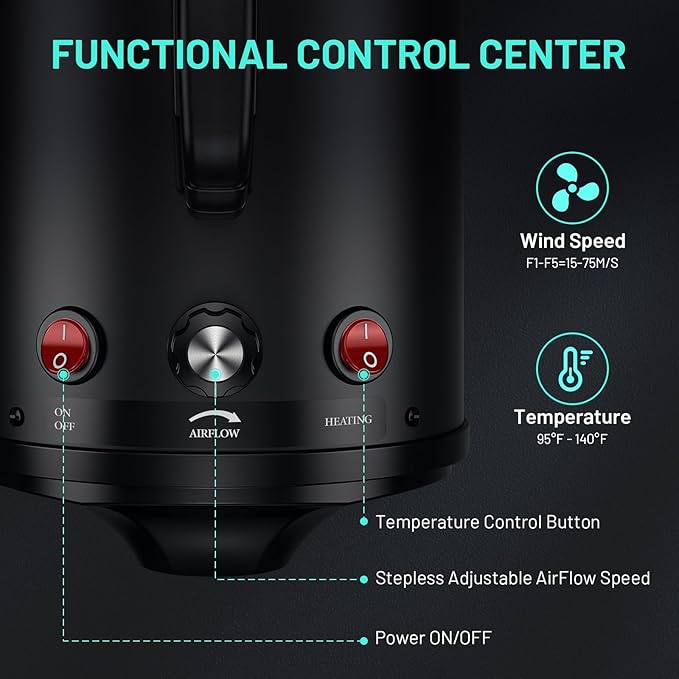 Dog Dryer High Velocity Dog Hair Dryer with 4 Nozzles 5.2HP/3800W (Professional Super Cyclone), Stepless Adjustable Speed Temperature Dogs Grooming Blow Dryer with Heater for Pets Hair Dryer, Black