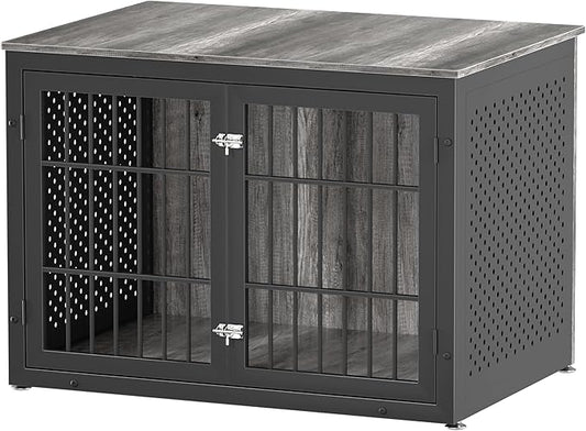 42" Heavy Duty Dog Crate Furniture for Large and Medium Dogs, Enclosed Design Wooden Metal Kennel, Pet Cage Furniture Indoor, Decorative Dog Kennel, End Table