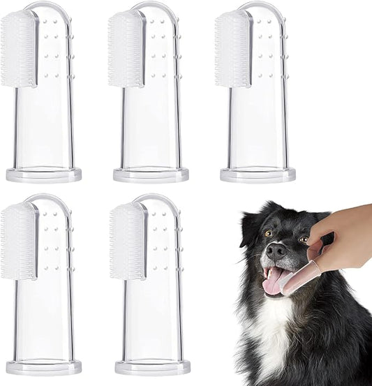 BLMHTWO 5 Pieces Dog Tooth Brushing Kit Finger Toothbrush for Dogs Cat Puppy Toothbrushs with Silicone Bristles and 16 Round Particles Thickened Silicone-Layer Transparent Dog Toothbrushs for All Pets