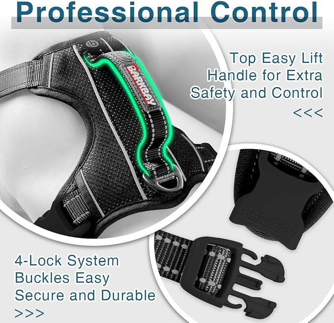 BARKBAY Dog Harness No Pull with ID Tag Pocket - Heavy Duty, Reflective, Easy Control for Large Dogs(Black,S)