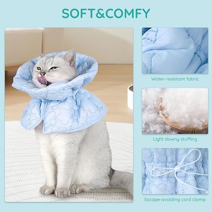 Cat Recovery Collar, Soft Adjustable Cat Cone Alternative, Lightweight Waterproof Fasteners Collars for Cats Kittens Puppies, After Surgery Stop Licking and Daily Use (Light Blue, M(Neck 7.9"-13.8"))