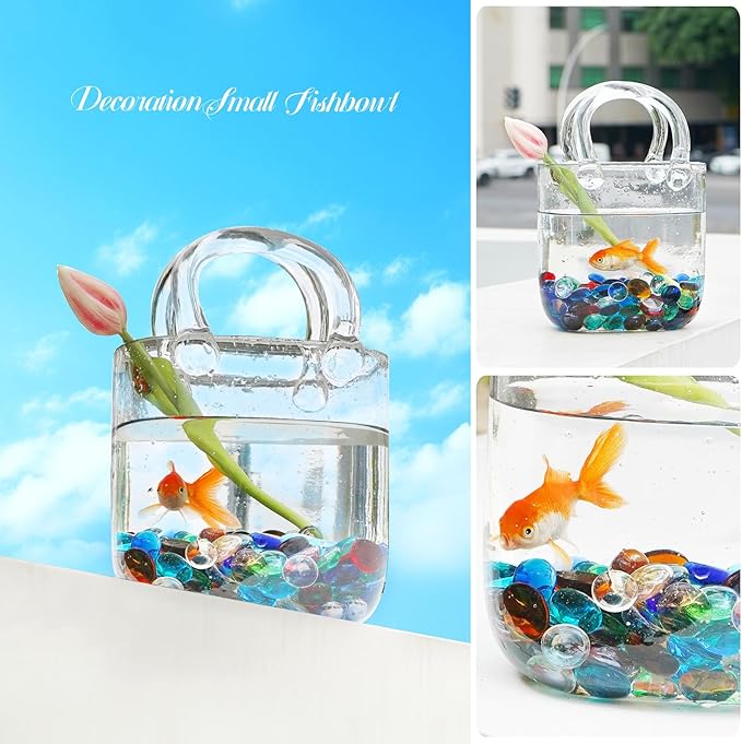 1LB Mixed Color Flat Glass Marbles for Vases, Mancala Stones Gemstone Beads Vase Filler Decorative Glass Pebbles for Fish Tank, DIY Crafts, Mosaics, Aquarium Decor Rocks, Candle Holders