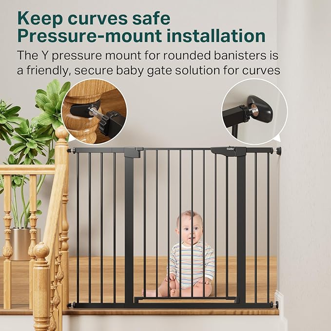 Cumbor 36" Extra Tall Baby Gate for Stairs, 29.7-48" Wide Dog Gates for Doorways, Auto Close Safety Gate for Babies and Pets, Easy Install, Pressure Mounted, Fits Doorways, Stairs, Entryways, Black