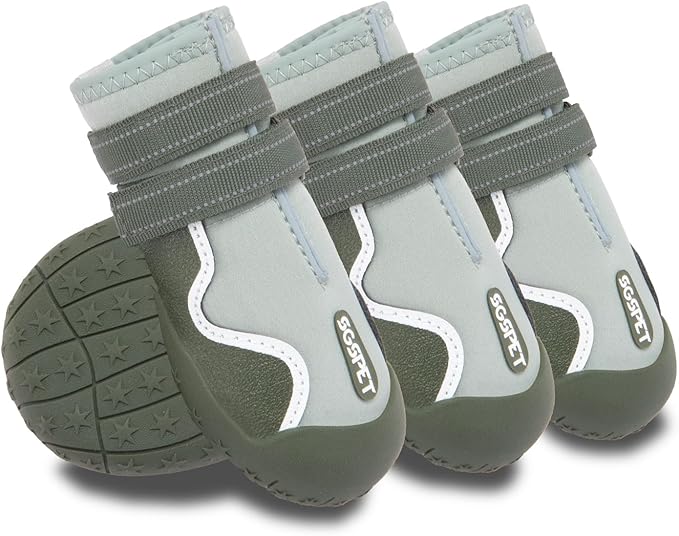 Dog Shoes, Waterproof Dog Boots & Paw Protectors with Anti-Slip Sole, 4pcs/Set Pet Dog Booties, Reflective Dog Shoes for Small Medium Large, Winter Snowy Summer Hot Pavement (Green, 5# (M))