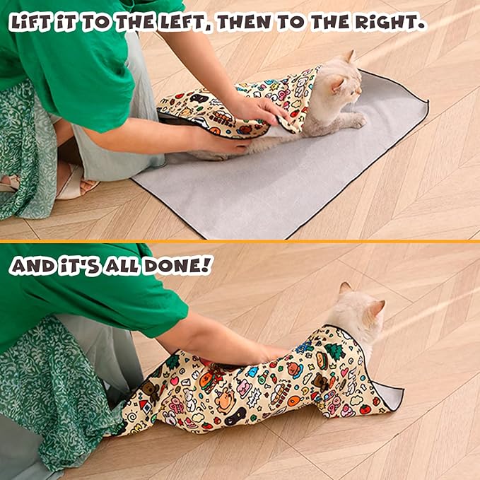 Cat Grooming Wrap, Self-Adherent Soft Cat Blanket to Wrap, Nail Clipping, Anti-Bite, Anti-Scratch, Anti-Escape Calming Wrap (Dalmatian Print, 6-10 lbs)