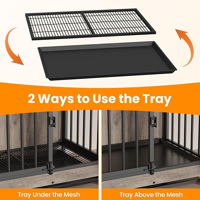 Dog Crate Furniture, Dog Crate End Table for Small and Medium Dogs,Wooden Cage Kennel Furniture Indoor, Modern Dog Crate with Multi-Purpose Removable Tray, Double-Doors Dog Furniture, Greige