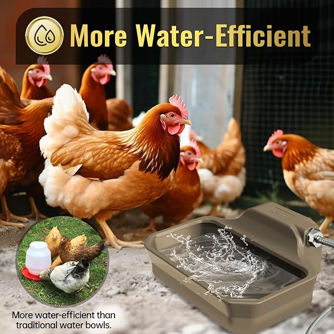 135OZ Automatic Water Dispenser for Dogs Patented Automatic Dog Water Bowl Fit 3/4'' GHT Male Faucet Outdoor Large Dog Water Bowl Include Water Hose Copper Connector Large Drinking Area Brown