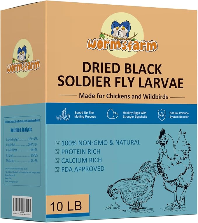 10lb Dried Black Soldier Fly Larvae Treat for Chickens More Calcium Than Mealworms,for Laying Hen,Wild Birds(10 Pound)
