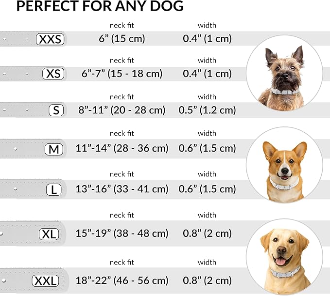 CollarDirect Rolled Leather Dog Collar, Soft Padded Round Puppy Collar, Handmade Genuine Leather Collar Dog Small Large Cat Collars 13 Colors (18-22 Inch, White Textured)