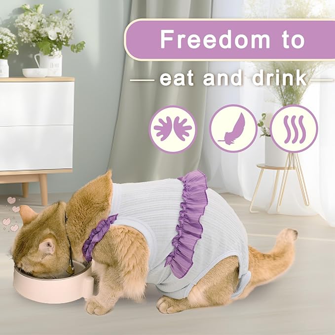 Cat Recovery Suit,Kitten Onesie After Surgery,E-Collar Alternative for Abdominal Wound and Skin Diseases,Soft Breathable Bodysuit After Spay（Beige-m）