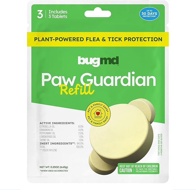 BugMD Paw Guardian Refill, Plant-Powered Flea & Tick Protection Tablets, 3 Count, 30-Day Protection, Natural Essential Oil Formula