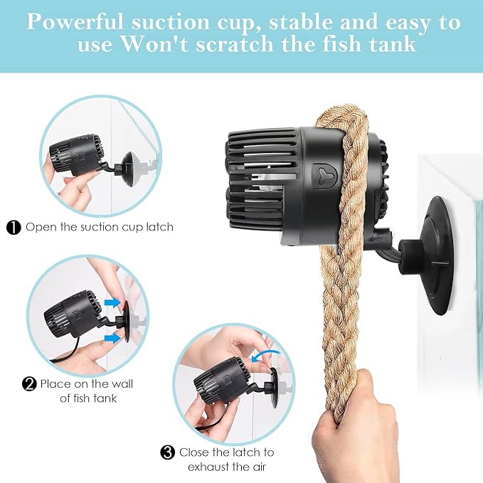 AQQA Aquarium Wave Maker,3W/5W/10W/15W Suction Cup Fish Tank Single Powerhead Pump，110V/60Hz Ultra Quiet Submersible Circulation Pump,360°Adjustable For Freshwater Saltwater Black