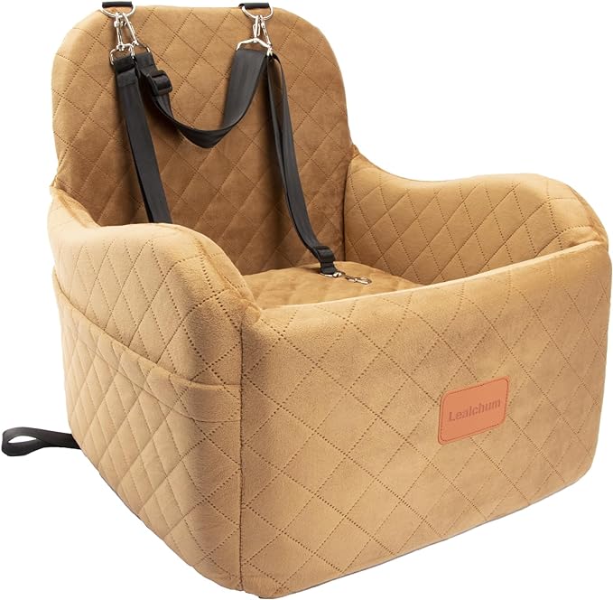 Dog Booster Car Seat for Small/Medium Dogs,Ultra Soft Fabric Filling Memory Foam,Fully Detachable and Washable,Anti-Slip Base,3 Straps Easy to Install(Coffee,Medium)
