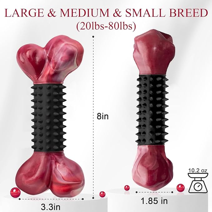Apasiri Tough Dog Toys for Aggressive Chewers Large Breed, Dog Chew Bone with Bacon Flavor, Nylon & Rubber Chew Toy for Medium Large Dogs