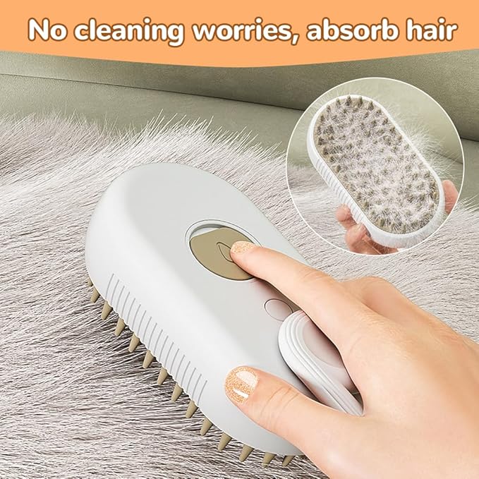Cat Steam Brush, New 3 in 1 Pet Steam Groomer Brush, Rechargeable Pets Steam Groomer Comb for Massaging and Cleaning Shedding Pet Hair, Multifunctional Hair Removal Comb Cats and Dogs (Khaki)