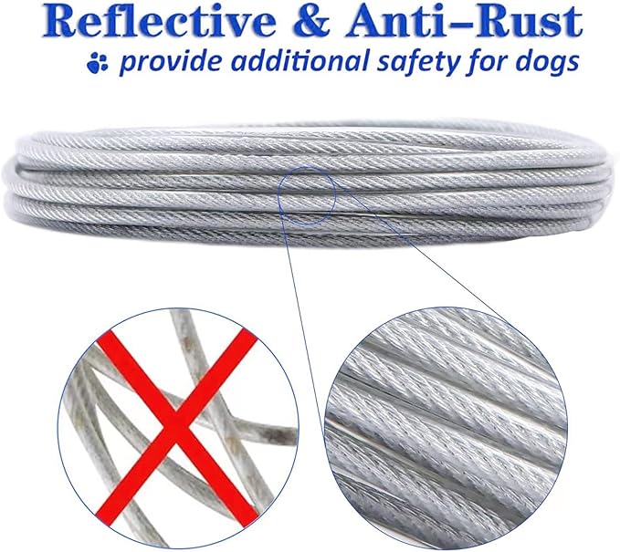 Dog Tie Out Cable for Dogs Outside Up to 125/250lbs,10/20/30/50FT Long Dog Leash&Chains,Small-Large Dogs Runner Cable for Yard,Heavy Duty Lead Line for Outdoor,Camping,Yard(250lbs 50FT, Silver)