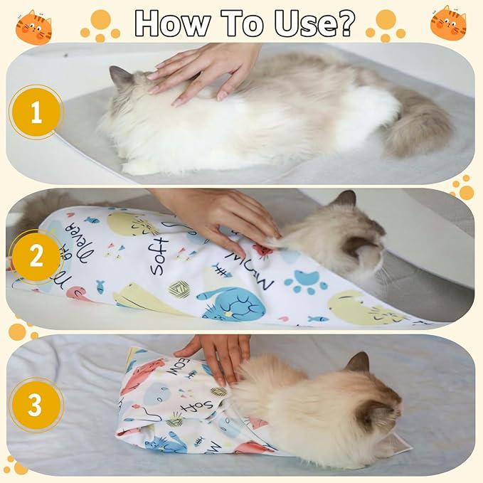 31.5" Cat Wrap for Grooming-Premium Cat Grooming Wrap Cat Restraint for Nail Clipping, Self-Adherent Soft Cat Blanket to Wrap Cat Anti-Scratch Anti-Escape Grooming Bag (White, XXL)