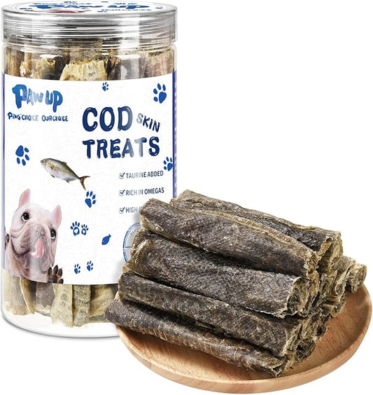 Dog Treats, Cod Skins Dog Treat with Taurine, One-Ingredient Grain-Free Chew Fish Skin Rolls Rich in Omega3, 8 oz