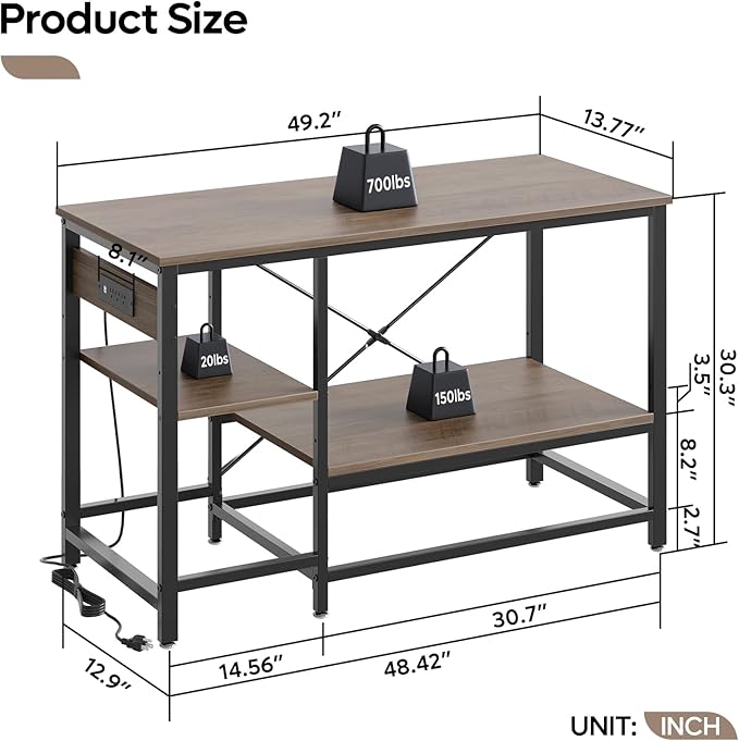55 Gallon Fish Tank Stand with Charging Station, 49.2x13.8 Metal Aquarium Stand with 3-Tiers Adjustable Storage Shelves, 6-Legs Reptile Terrarium Stand, 700 LBs