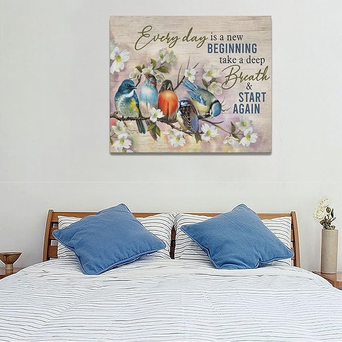 Bird Wall Art Farmhouse Flower Branch Pictures Rustic Country Birds Wall Decor Floral Canvas Print Painting Artwork for Bathroom Living Room Bedroom 20"x24"