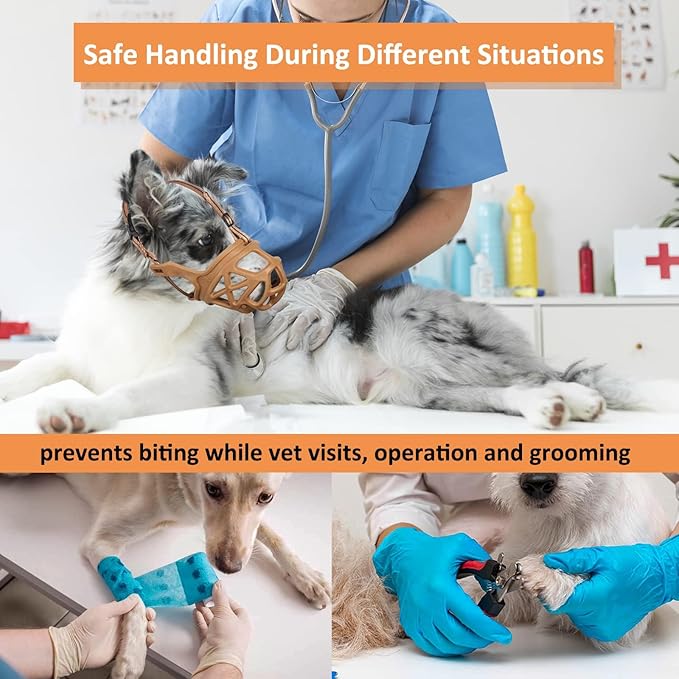 BARKLESS Dog Muzzle, Basket Muzzle for Biting, Chewing and Scavenging, Humane Cage Mouth Cover, Perfect for Grooming and Training Small Aggressive Reactive Dogs (S, Brown)