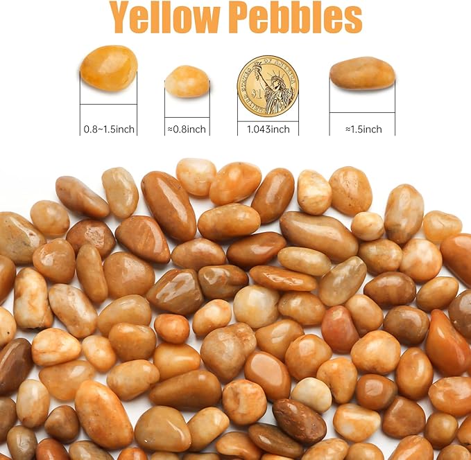 5 Lbs River Rocks for Plants,0.8-1.5 Inch Decorative Ornamental Pebbels, High Polished Stones for Garden Landscaping, Smooth Gravel Filler for Outdoor Plants, Succulents, Fish Tank and Vases, Yellow