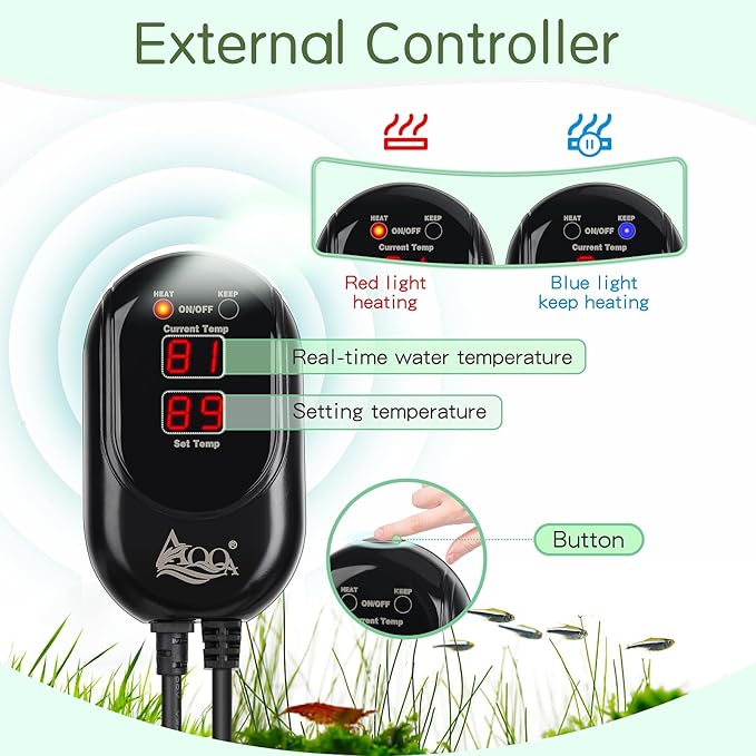 AQQA Fish Tank Heater,Aquarium Heater 50W 150W 250W 400W 500W 800W for 3-220 Gal,Set Temperature 59℉-93℉ Temperature Accuracy,Out of Water or High Temperature Automatic Power Off (500W to 80-130 gal)