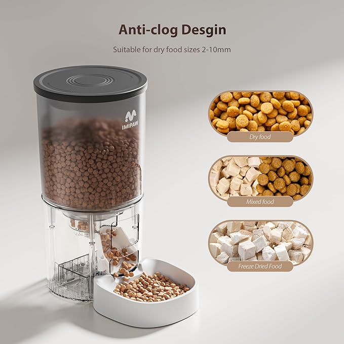 Automatic Cat Feeders, 5L Large Capacity, Timed Feeding Dry Food, Dual Power Design, Programmable Portion Size, 1-6 Meals Per Day, with Desiccant Packet, Suitable for Small Pets Food Dispenser