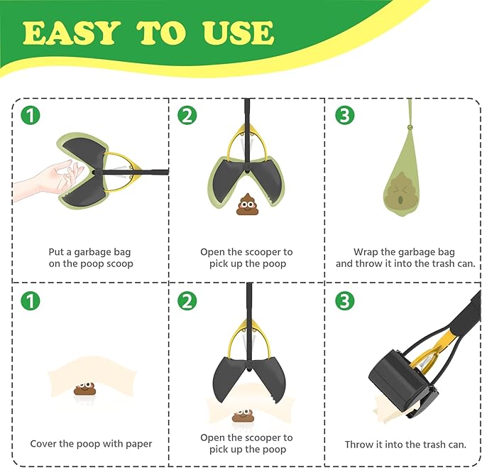 28" Heavy Duty Dog Pooper Scooper for Large Dogs, Extra Long Handle Foldable Poop Pick Up Tool with Durable Spring, Great for Yard, Lawns, Grass, Dirt, Gravel