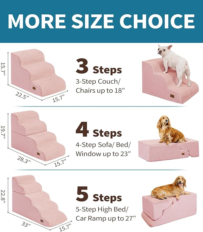 Dog Step for Bed, Dog Stair 4-Step 35D Pet Stair 19.7" H for High Bed or Sofa Non-Slip Balanced Pet Step Indoor, Pink